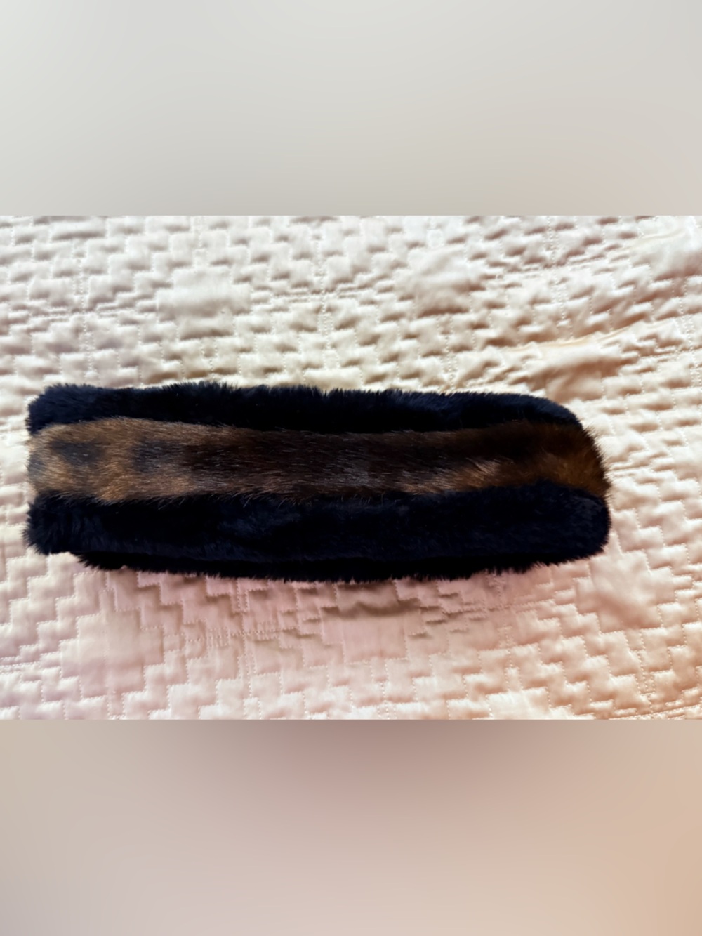 Barney’s New York Faux Fur Head Piece/Band in Black with Brown Stripe
